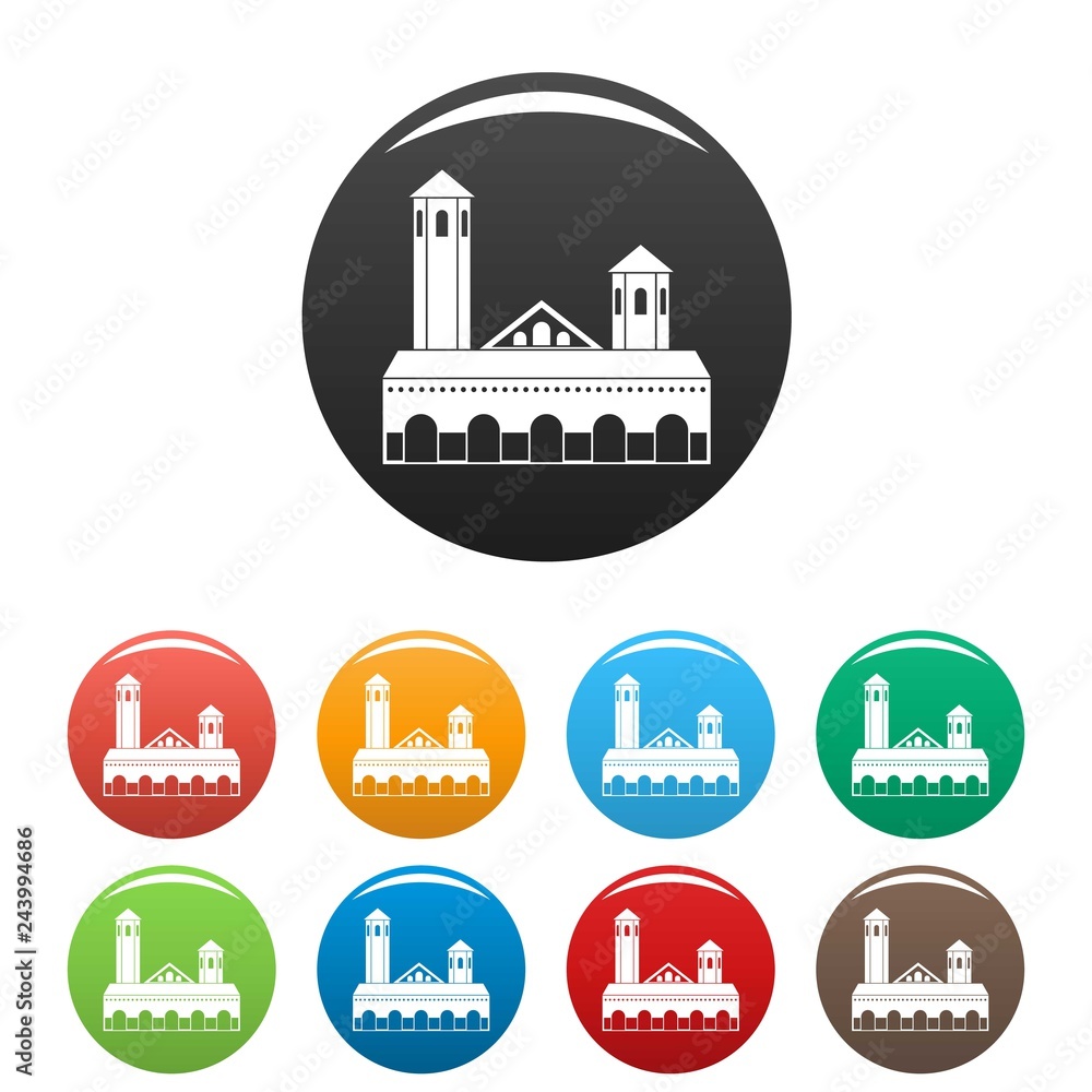 Poster lighthouse icons set 9 color vector isolated on white for any design