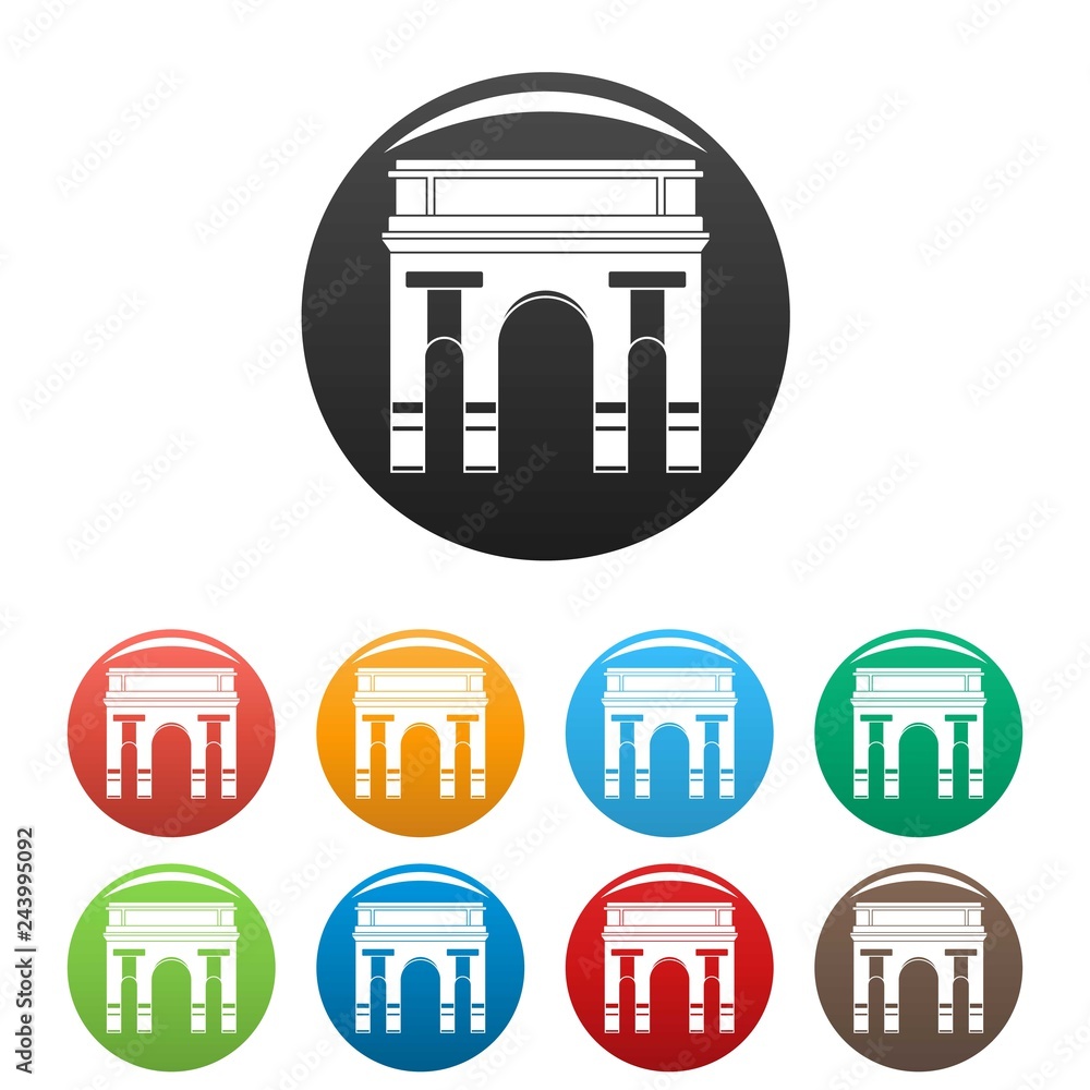 Poster historical arch icons set 9 color vector isolated on white for any design