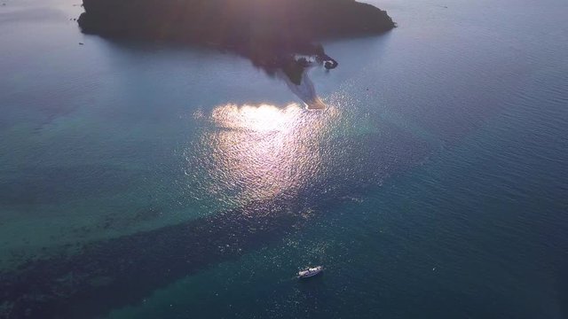 AERIAL: Yacht parking near uninhabited island Ko Tae Nai,Thailand