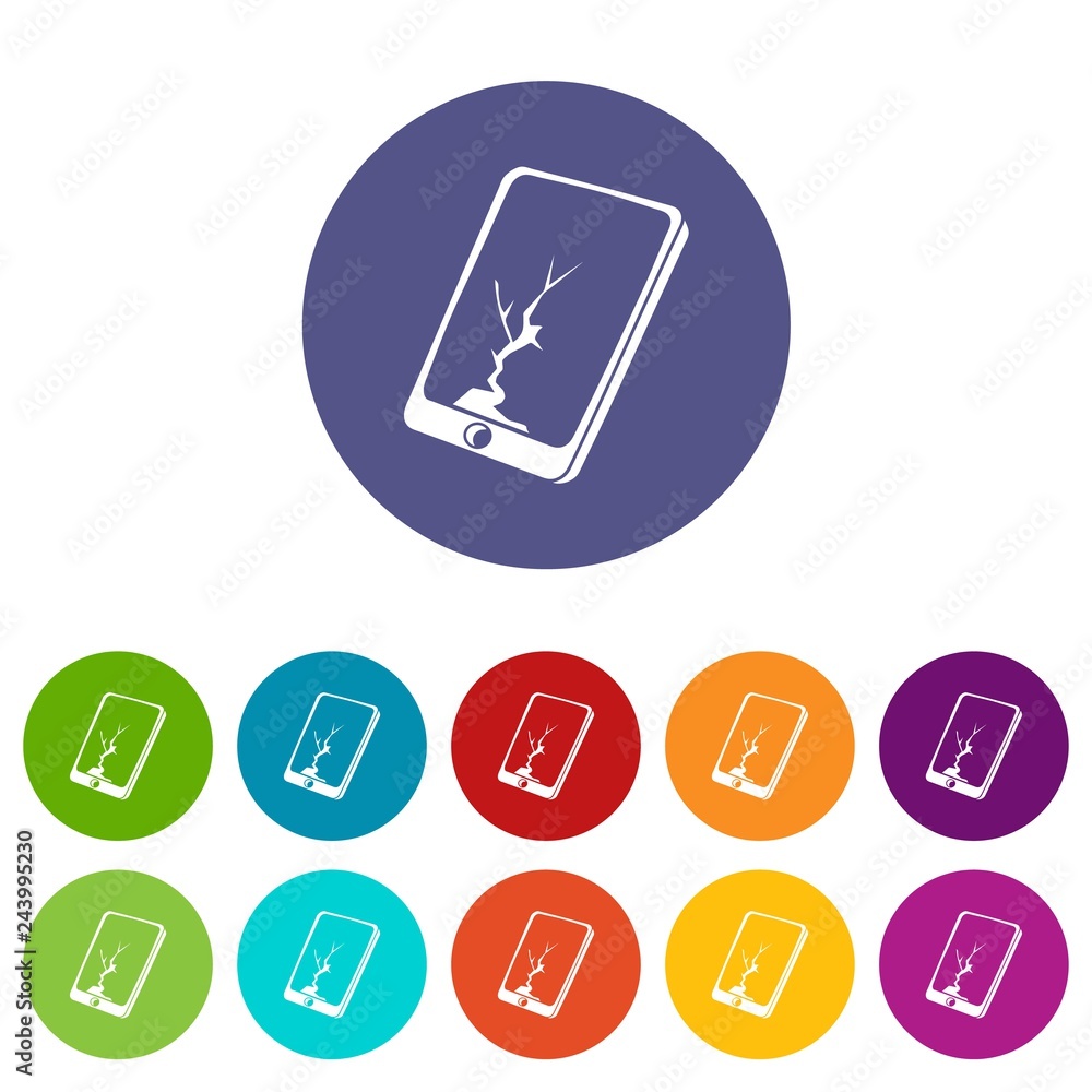 Poster crack screen smartphone icons color set vector for any web design on white background