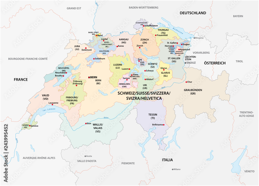 Wall mural administrative and political vector map of switzerland