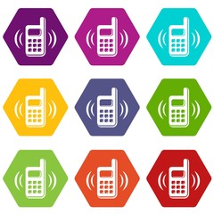 Phone is ringing icons 9 set coloful isolated on white for web
