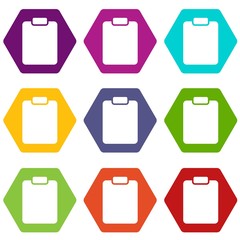 Document plan icons 9 set coloful isolated on white for web