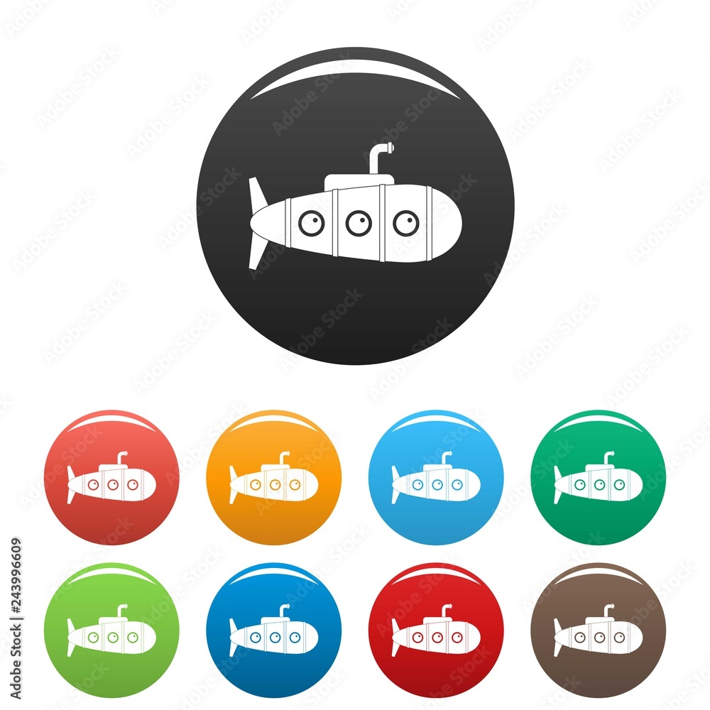 Poster retro submarine icons set 9 color vector isolated on white for any design