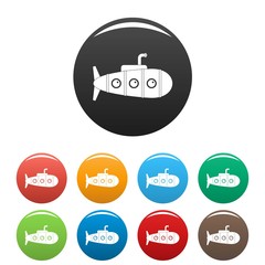 Retro submarine icons set 9 color vector isolated on white for any design