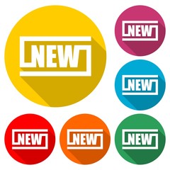 New ribbon icon or logo, color set with long shadow