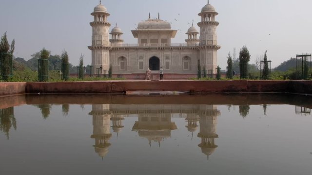 Front straight elevation facade view of the magnificent Tomb of Itimad ud Daulah ka Maqbara, a Mughal mausoleum in Agra or known as "jewel box" or "baby taj"