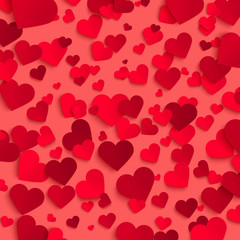 Valentine's day vector background template, red paper hearts on red background