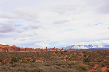 Fototapeta premium Panoramic view of Arches National Park. Moab, Utah,