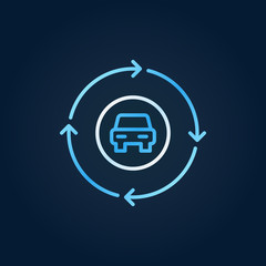 Fototapeta premium Car in circle with arrows outline vector bright icon or symbol on dark background