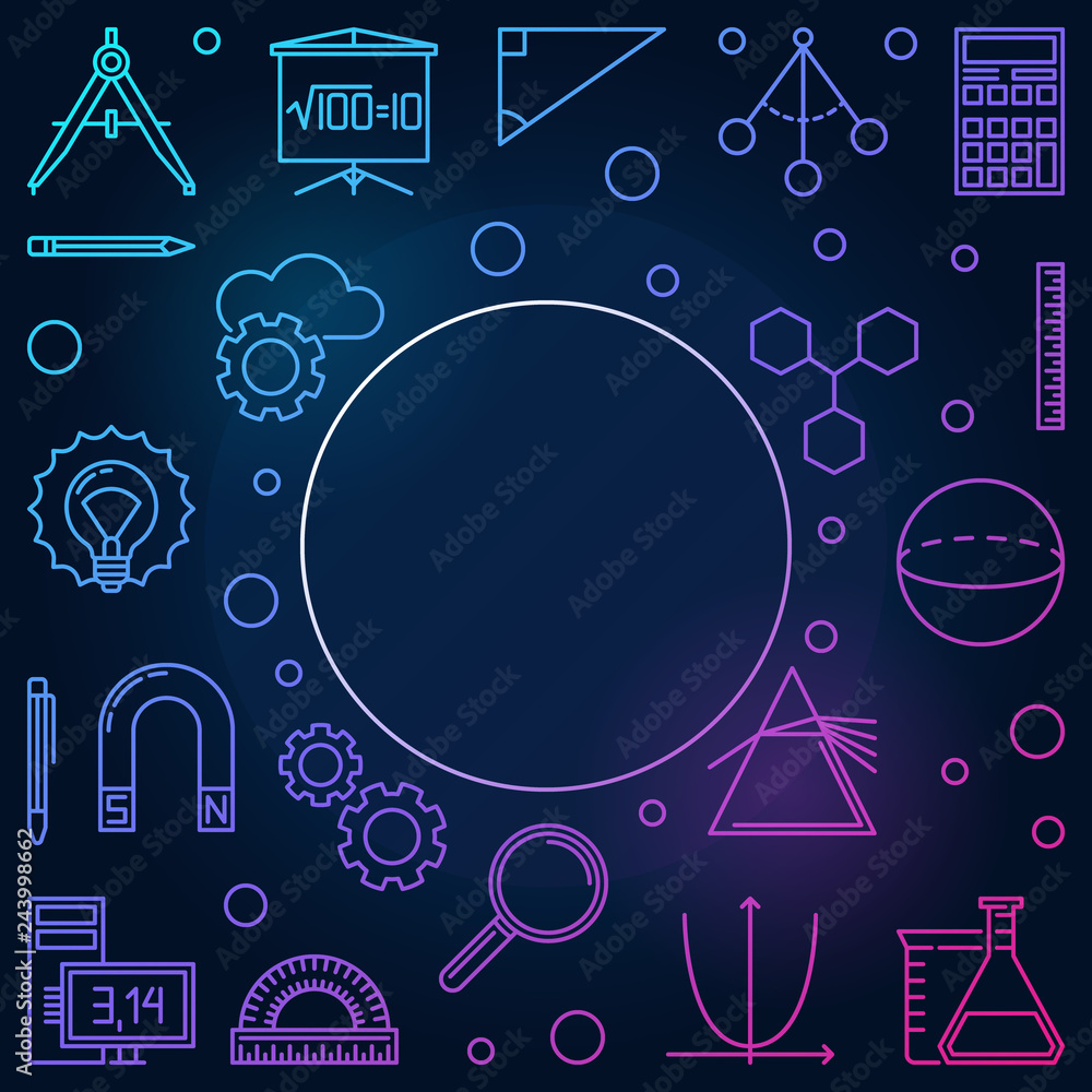 Poster stem creative colorful square frame. vector concept illustration in thin line style on dark backgrou