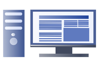 Computer monitor and system block, icon, template, user experience. 
