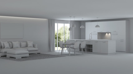 Modern house interior. Repairs. Gray interior.  3D rendering.