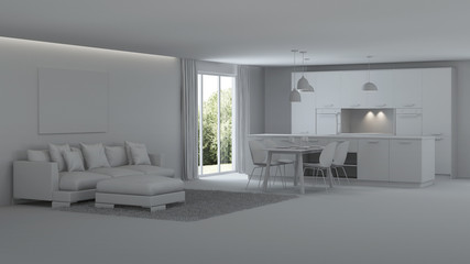 Modern house interior. Repairs. Gray interior.  3D rendering.