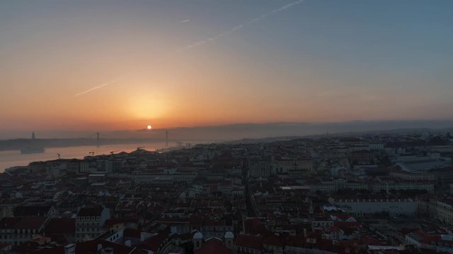 Lisbon and Bridge of 25 April by Sunset (4k UHD zoom in shoot)