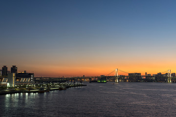 Fototapeta na wymiar 豊洲大橋から望む日没風景