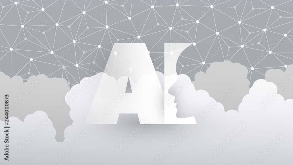 Aufkleber modern style cloud computing, global ai assistance, automated support, digital aid, deep learning an