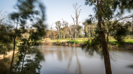 Beautiful long exposure landscape in a nature reserve during a windy winters day 