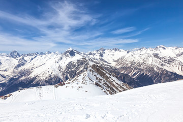 Fototapeta na wymiar Dombay. Ski slope
