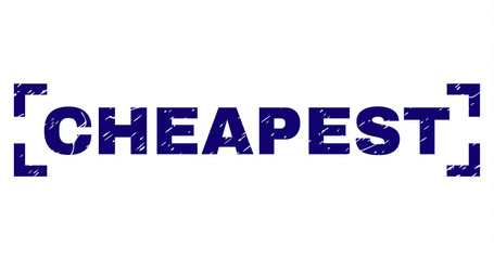 CHEAPEST title seal watermark with grunge texture. Text title is placed between corners. Blue vector rubber print of CHEAPEST with unclean texture.