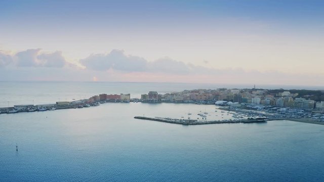 Aerial view of city of Anzio in the evening, Italy