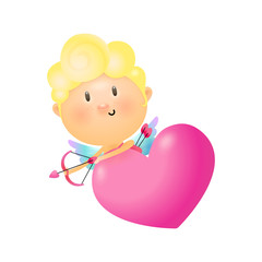 Cupid boy illustration. Pink paper heart, love arrow, love letter. Saint Valentines Day concept. Vector illustration can be used for topics like gift card, love, romantic