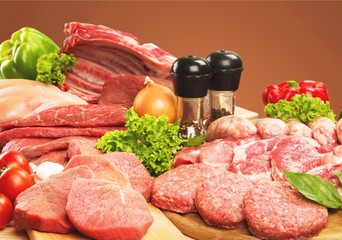Fresh Raw Meat Background with vegetables