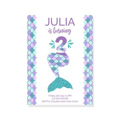Cute birthday invitation for little mermaid Sea Party.Mermaid secondbirthday vector illustration 