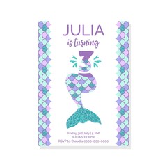 Cute birthday invitation for little mermaid Sea Party.Mermaid third birthday vector illustration 