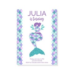 Cute birthday invitation for little mermaid Sea Party.Mermaid eighth birthday vector illustration 