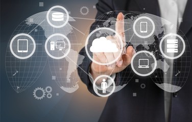 Businessman and internet and virtual reality concept -