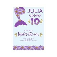 Obraz premium Cute birthday invitation for little mermaid Sea Party.Mermaid tenth birthday vector illustration 