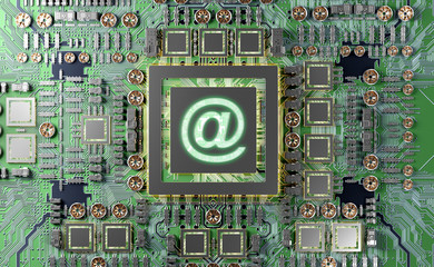 Close-up view of a modern GPU card with Email icon
