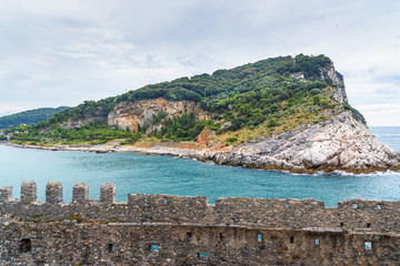 Fototapeta na wymiar View of Palmaria island. Portovenere or Porto Venere town on Ligurian coast. Italy