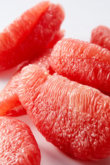Delicious fruit, closeup red grapefruit flesh