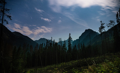 night landscape over mountains