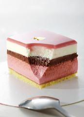 Delicious cheese cheesecake on a white background