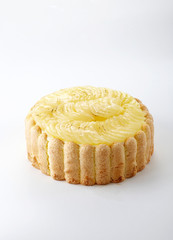 Delicious fruit finger biscuit cake on a white background