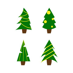 Set of new year green trees. Flat style
