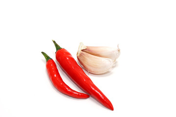 chili pepper and garlic isolated on a white background