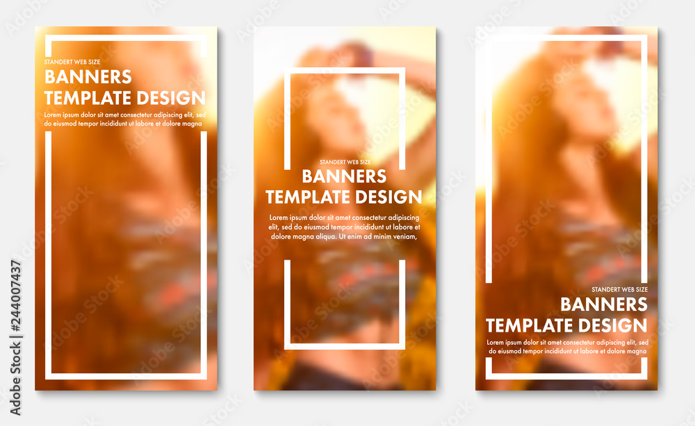 Poster Template of vertical vector web banners with white frame and place for photo.