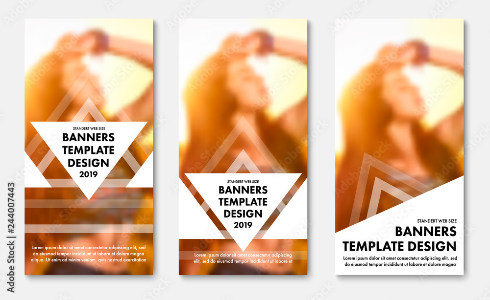 Poster Design vertical web banners with triangular elements for text.