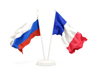 Two waving flags of Russia and france