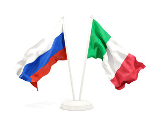 Two waving flags of Russia and italy