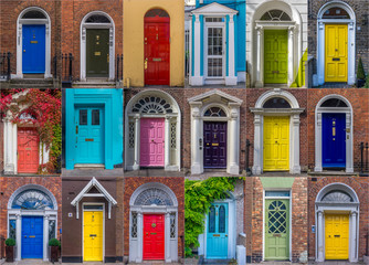 Set of colorful Georgian style doors in Dublin, Ireland