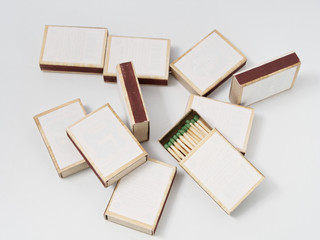 matches sulfur in a cardboard box on a white background.