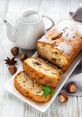 traditional homemade stollen with dried fruits and nuts