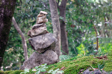 Close up of stones  stacked in the forest
