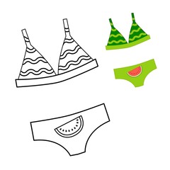 Coloring book for children. Cartoon swimsuit.