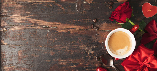 Valentine's day background, flat lay, top view